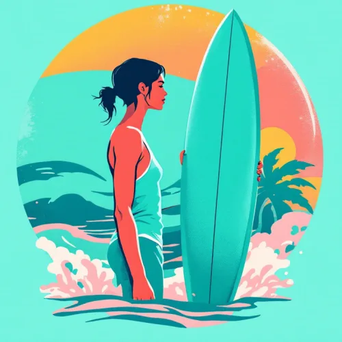 Illustration aquarelle d’un adolescent avec une planche de surf